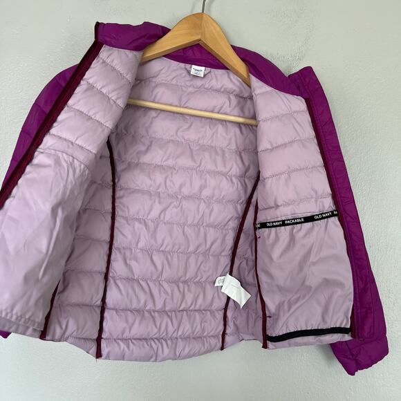 Old Navy Girl's Sz S 6-7 Quilted Puffer Jacket Outdoor Beetroot Purple Full Zip - Picture 3 of 9